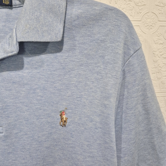 Polo Ralph Lauren Classic Fit Heathered Blue Mesh Polo Shirt Small Pony - Picture 2 of 6